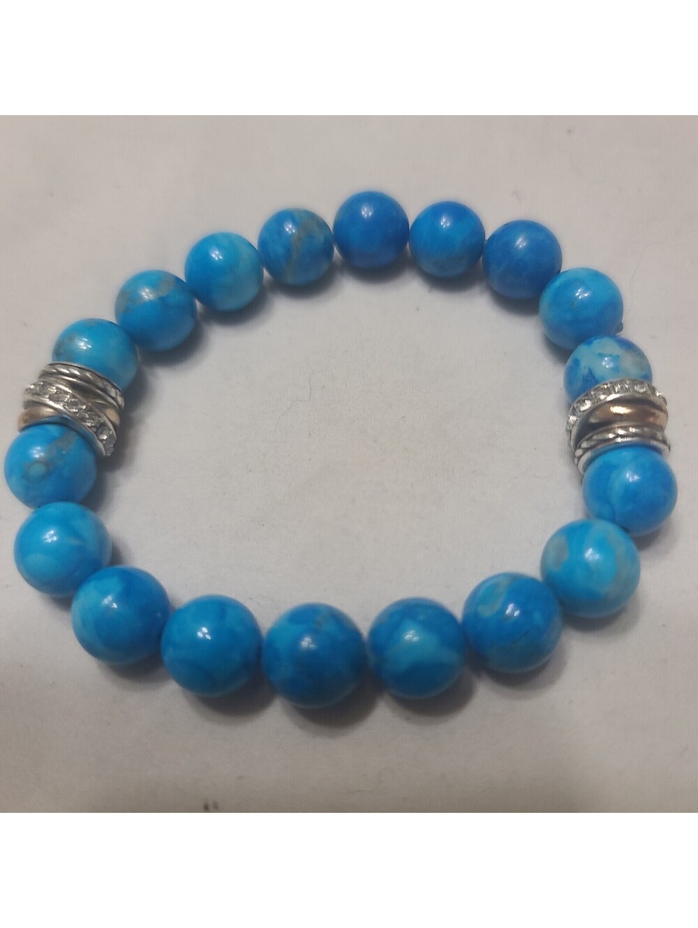 Apatite Bracelet with Crystal Charm Embellishments Stretch Turquoise Color